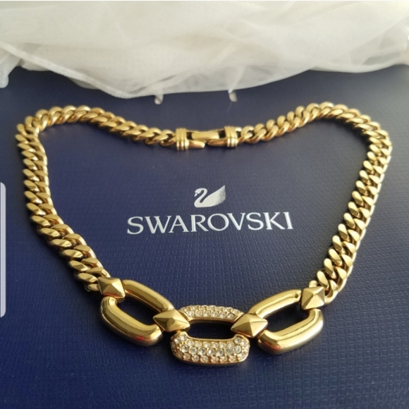 AUTHENTIC Swarovski 18k Gold Plated Chunky Chain Vintage Link Necklace - Picture 14 of 16